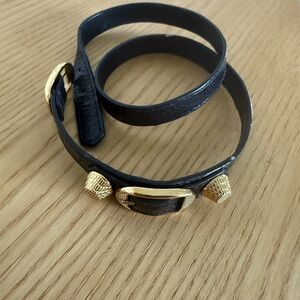 Balenciaga Black Wrap Bracelet with Gold Details